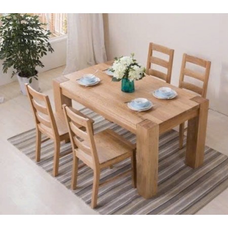 Chunky1m2 : Bàn Ăn Gỗ Sồi 1m2 + 4 Ghế ( 3N - Mặt Ghế Gỗ )